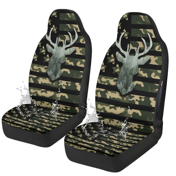 Uourmeti Premium Car Seat Covers Front Seats Cushion for Auto Polyester Easy to Install Universal Front Seat Protective Cover, Camouflage Deer Head Pattern