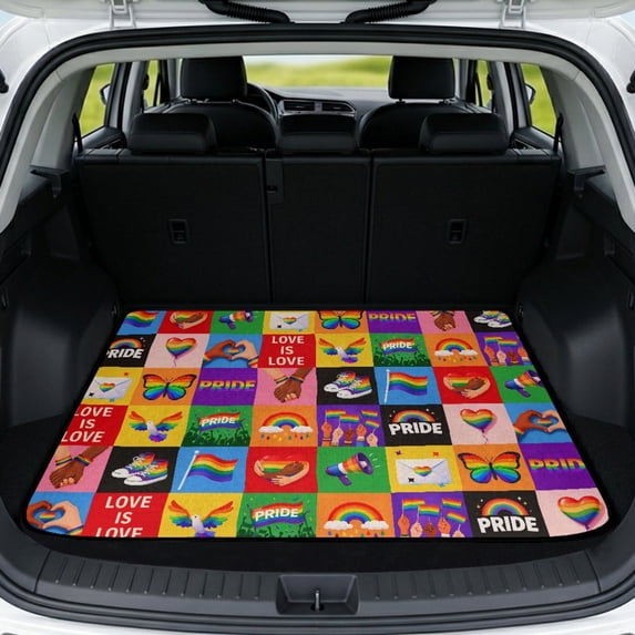 Uourmeti Pride Rainbow Car Trunk Mat, All Weather Protection 29" x 39" Scratch-proof Cargo Liner for Families and Travel Enthusiasts