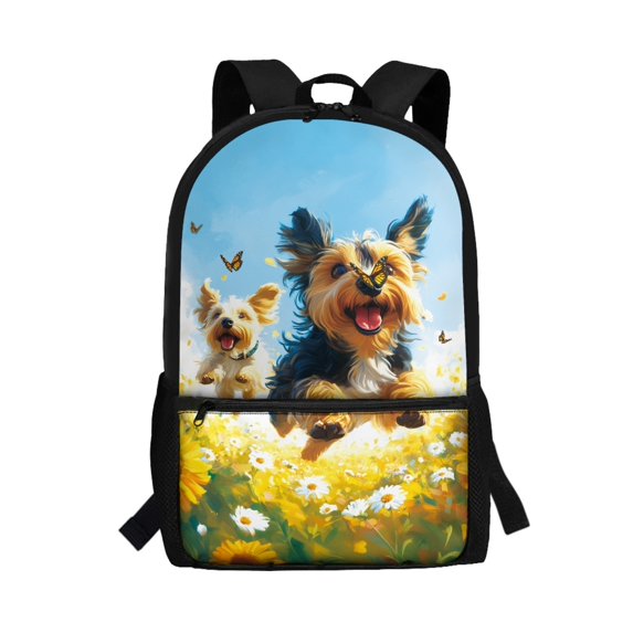 Uourmeti Puppy Flower Pattern Premium Quality Backpack, 17 Inch Non Fade Bookbag Smooth Zippers School Backpack for Kids