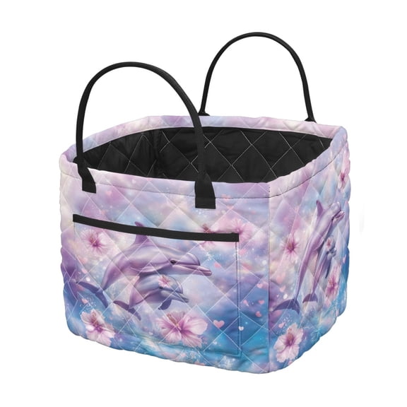 Uourmeti Purple Dolphin Floral Print Large Capacity Storage Basket for Toys, Polyester Kids Nursery Toy Organizer for Business Bathroom