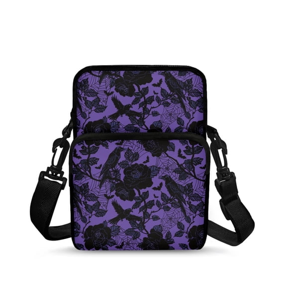 Uourmeti Purple Floral Crossbody Bag Stretch Polyester Crossbody Bags for Women, Portable Lightweight Cell Phone Messenger Bag