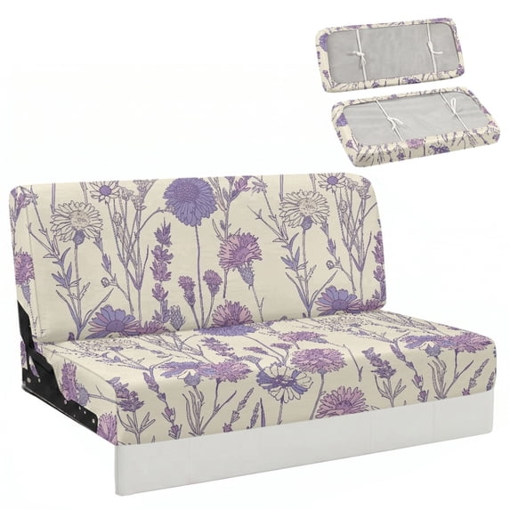 Uourmeti Purple Wildflower Print Jackknife Sofa Cover, Elastic 2 Piece Furniture Protector, Machine Washable for Rv Travel and Pet Use