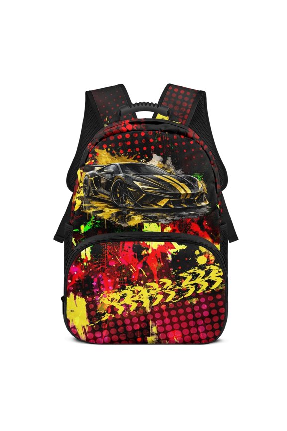 Racing Car Graphic Design Lightweight Backpack, Polyester Material Durable Side Pockets School Backpack for Travel Daily Use