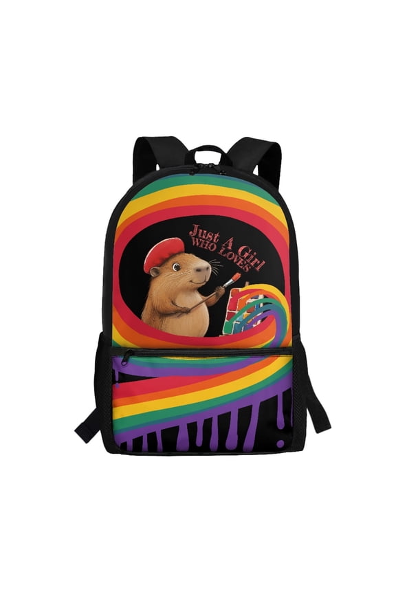 Rainbow Capybara Artist School Backpack for Travelers, 17 Inchs Large Storage Space Wear Resistant Daypack for Daily Use Work
