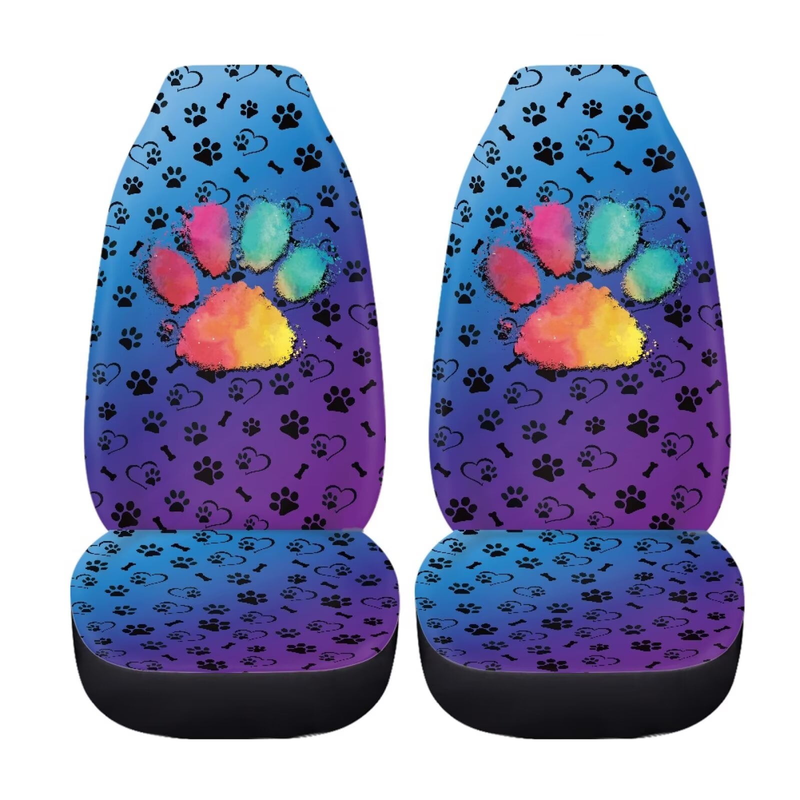 Uourmeti Rainbow Dog Paw Pattern 2 Pack Car Seat Covers for Front Seats Cute Car Accessories for Women Girl Vehicle Decor Universal Bucket Seat Protector Cushion Cover