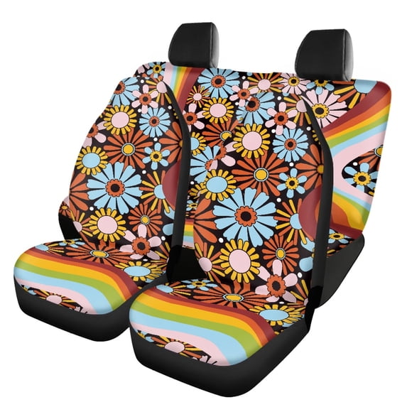 Uourmeti Rainbow Flower Wave Car Seat Covers Interior Decor Front Rear Seat Covers Easy to Install Polyester Car Seat Covers Set Fit for most Cars Trucks