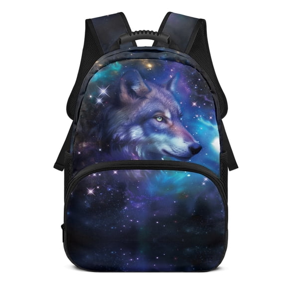Uourmeti Rainbow Wolf Pattern 17 Inches Travel Bags for Kids, Polyester Multi-Pocket Backpack for Hiking School