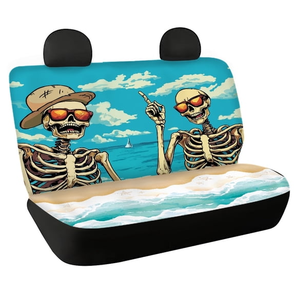 Uourmeti Rear Bench Seat Cover for Interior Auto Interior, Skeleton Beach Theme 2 Pcs Set Car Back Seat Covers Durable Non-Slip