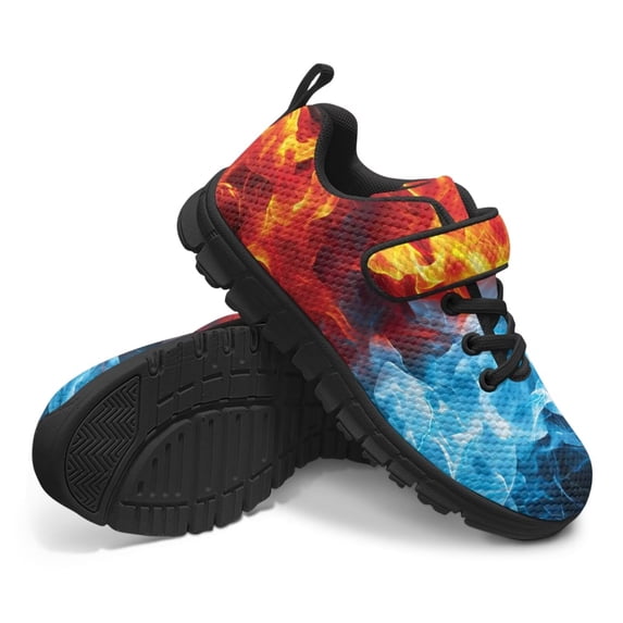 Uourmeti Red Fire Flame Running Shoes for Boys Size 12 Little Kids Single Buckle Sneakers Breathable Lightweight Athletic Tennis Running Shoes Outdoor Slip on Hiking Sneake