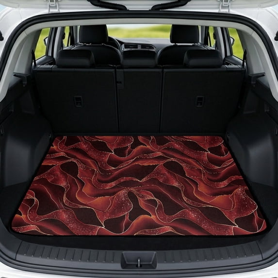 Uourmeti Red Marble Fluid Art Car Trunk Mat 29" x 39", Protective Auto Interior Accessories, Pet Cargo Protector for Vehicle Interior