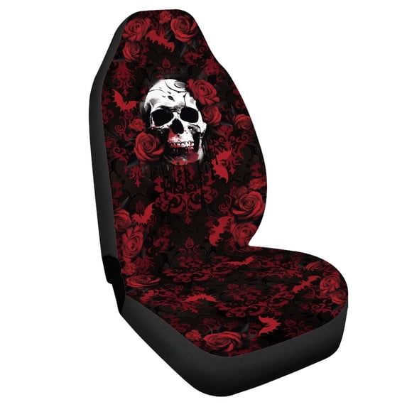 Uourmeti Red Rose Skull Print Front Car Seat Cover Fashion Elastic Car Seat Protector, Anti Slip Wear Resistant Compatible with Suv Auto Automobile