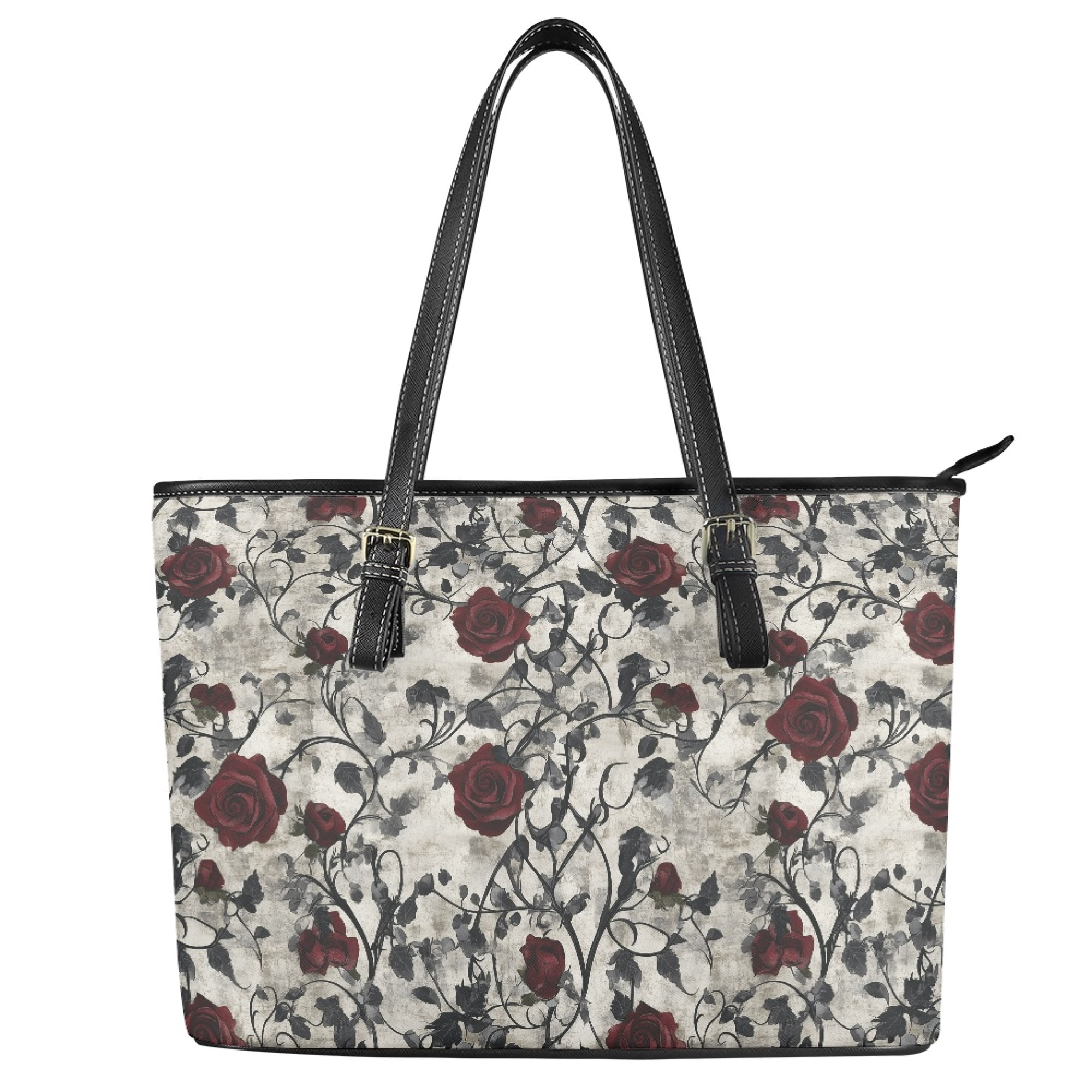 Pink Roses On Vine Uourmeti Red Rose Vine Tote Bag, Leather Handbag for Travel, Slim ...