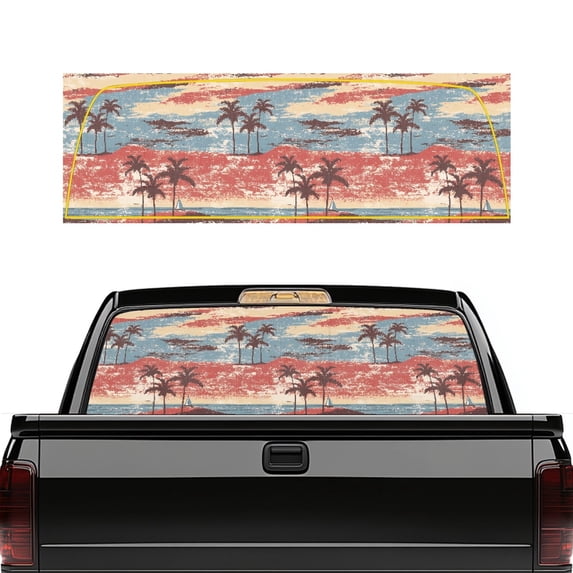 Uourmeti Retro Beach Palm Trees Rear Window Decals 66.9 x 22.4 Inch, Vinyl Decals Fit Most Pickup Trucks and SUV, See through Decals for Personalized Decoration