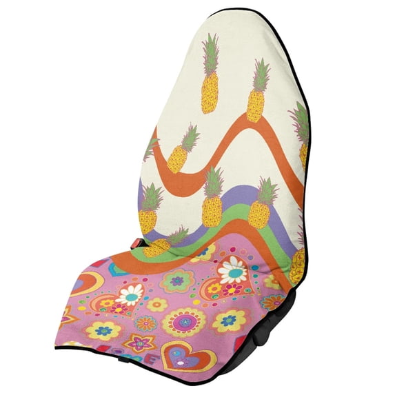 Uourmeti Retro Pineapple Floral Towel Car Seat Cover, Waterproof Warp Kitted Terry Cloth, Machine Washable, Suitable for SUVs and Trucks
