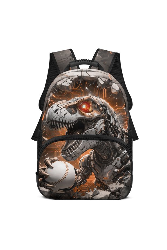 Robot Dinosaur Baseball Print 17 Inch School Bag for Boys, Polyester Personalized Travel Ruckpack for Work Daypack