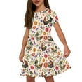thumbnail image 1 of Uourmeti Rooster Kids Short Sleeve Dresses Teen Girls Animal Print Swing Dress Flower Summer Soft Crewneck Knee Length A-Line Dresses with Pockets, 1 of 6