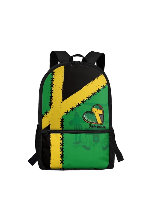 School Backpack Travel Daypack With Jamaican Heart Print - Spacious Bag for Student Daily Use and Travel Trips