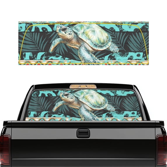 Uourmeti Sea Turtle Geometric Design Truck Rear Window Decal for Most Pickup Trucks, Vinyl Sun Blocking Car Rear Windshield Sunshade with Corrosion Resistant