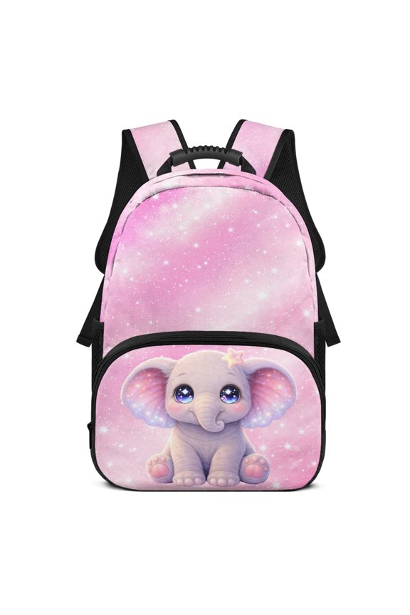 Side Mesh Pockets School Backpack for Back to School Sport, Polyester Adjustable Shoulder Travel Ruckpack, Cute Elephant Design