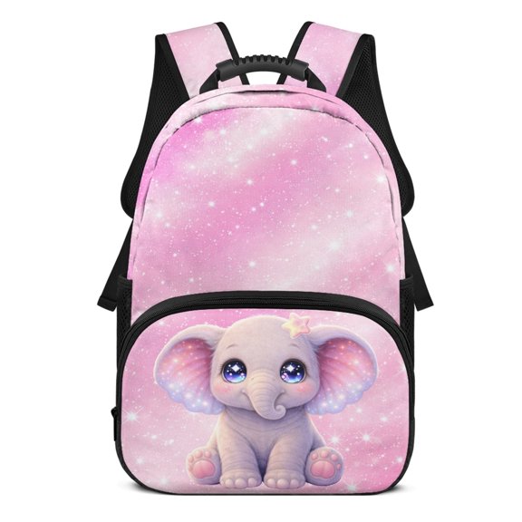 Uourmeti Side Mesh Pockets School Backpack for Back to School Sport, Polyester Adjustable Shoulder Travel Ruckpack, Cute Elephant Design