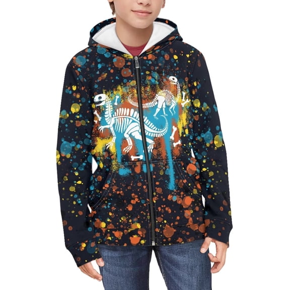 Uourmeti Skeleton Scrawls Dinosaur Comfy Hooded Sweatshirt for Girls Long Sleeve with Pockets Trendy Casual Loose Fall Top Size 14-16