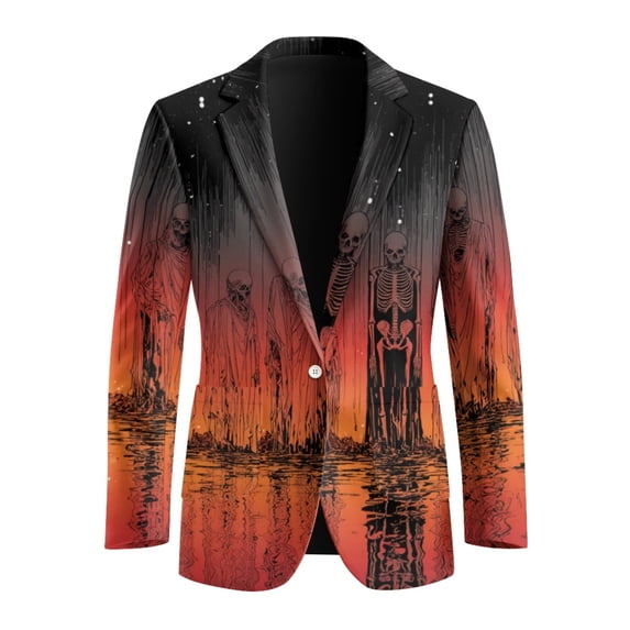 Uourmeti Skeleton Sunset Pattern One Button Blazer, Regular Fit Polyester Men's Business Suit for Summer Casual Wear