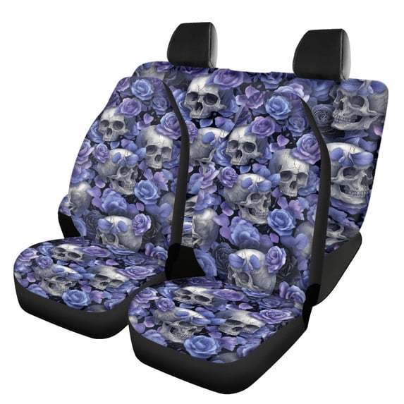 Uourmeti Skull Design Car Seat Covers 3 Pack, Car Seat Covers Full Set Polyester Easy to Install Durable for Cars Sedans Trucks