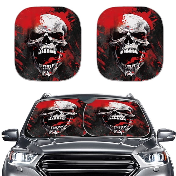 Uourmeti Skull Pattern Polyester Windshield Sun Shade Keep Your Vehicle Cool Protect Your Vehicle from UV Heat 28.5 x 25.5 inch 2 Pack