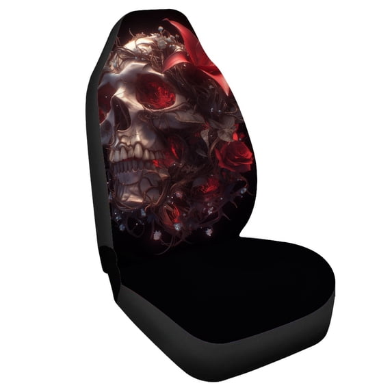 Uourmeti Skull Rose Design Car Seat Cover Soft Durable Front Car Seat Cover, Breathable Stretchy Compatible with Automobile Truck Cars