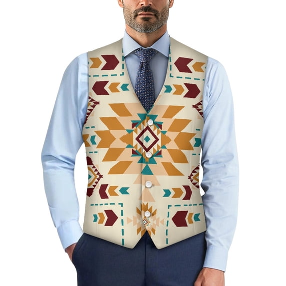 Uourmeti Slim Fit Dress Waistcoat Top for Casual Business Woven Fabric Classic Men's Formal Vest, Geometric Pattern