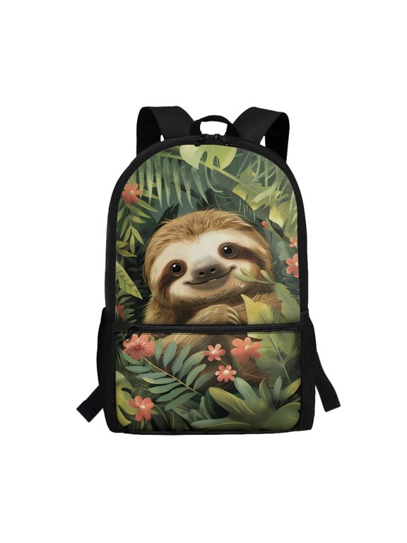 Sloth Pattern Daypack, Durable School Backpack 17 Inch Soft Skin Friendly Student Bookbag for Outdoor Travel