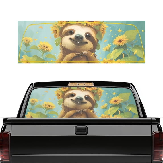 Uourmeti Sloth Sunflower Perforated Vinyl Rear Window Decal 66.9" x 22.4", Waterproof See through Sticker for Most Pickup Trucks, Car and SUV Rear Windshields
