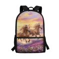 thumbnail image 1 of Uourmeti Smooth Double Zipper Backpack for Travel School, 17 Inch Durable Zippered School Bookbag, Running Horses Purple Flower Field, 1 of 6