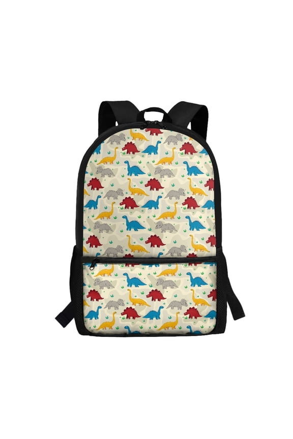 Smooth Zipper 17 Inch Backpack for Travel Work, Lightweight Rich Texture Personalized Daypack, Cartoon Dinosaur Pattern