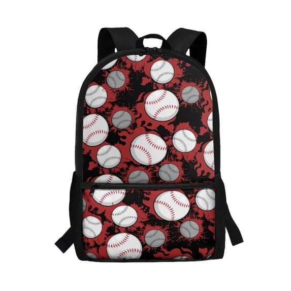 Uourmeti Smooth Zipper 17 Inch Backpack for Work Outdoor, Durable Adjustable Padded Straps Side Mesh Pockets School Backpack, Baseballs