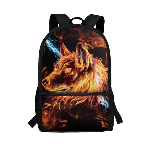 Uourmeti Smooth Zipper 17 Inch Large Capacity Backpack for Travel School, Large Storage Comfort Design Comfort Straps School Backpack, Fiery Wolf Lightning Pattern