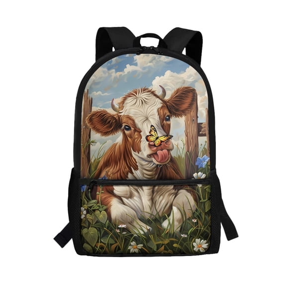 Uourmeti Smooth Zippers Backpack for Travel Daily Use, 17 Inchs Large Capacity School Backpack, Butterfly Cow