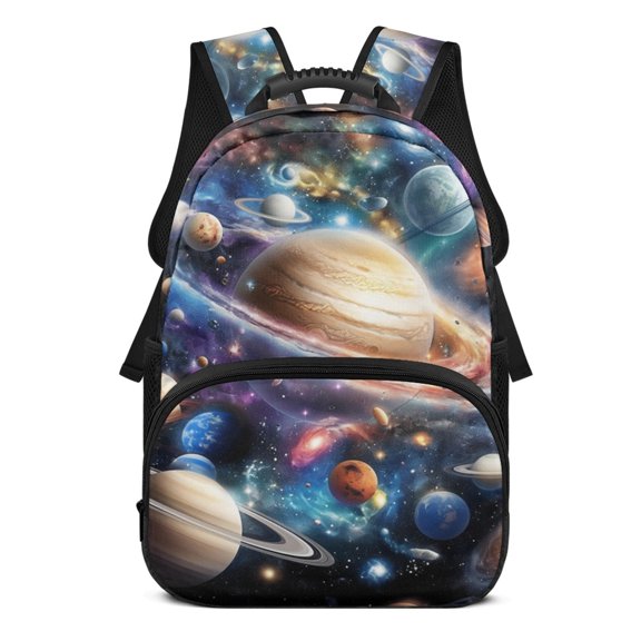 Uourmeti Space Galaxy Planets Waterproof Backpack, Polyester Material Lightweight Large Capacity School Backpack for Outdoor Back to School