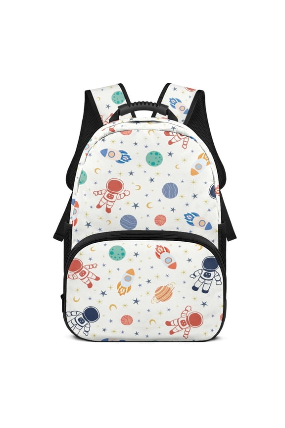 Space Themed Design 17 Inch Bookbag for Kids, Polyester Fabric Adjustable Shoulder Straps Large Capacity Backpack for Daily