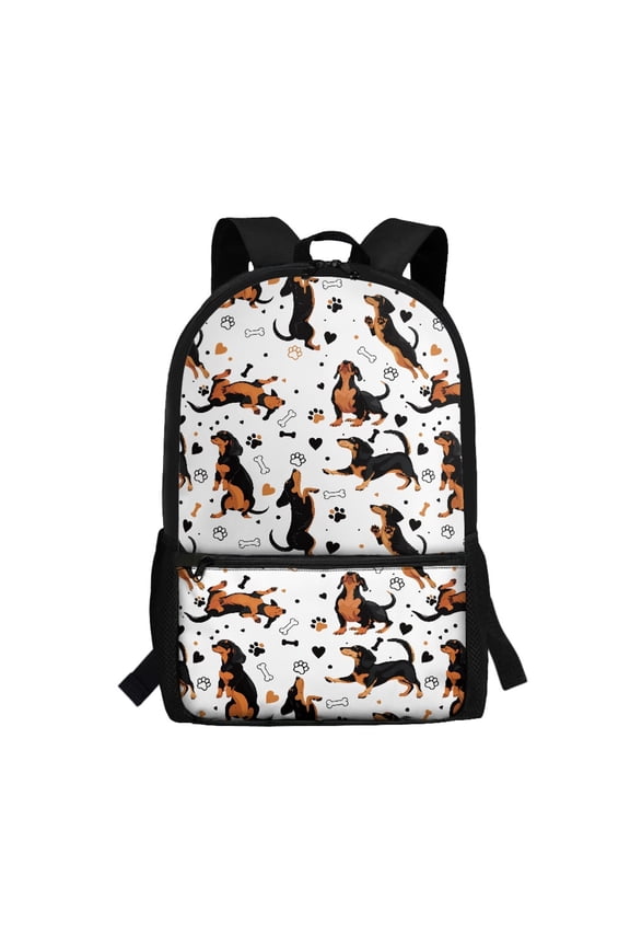 Spacious Design School Backpack for Travel Work, 17 Inch Front Pocket Polyester Backpack, Dachshund