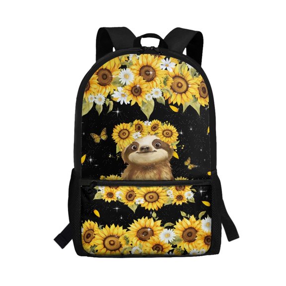 Uourmeti Spacious Storage Daypack for Outdoor Daily Use, 17 Inch Lightweight Polyester School Backpack, Sunflower Sloth Pattern