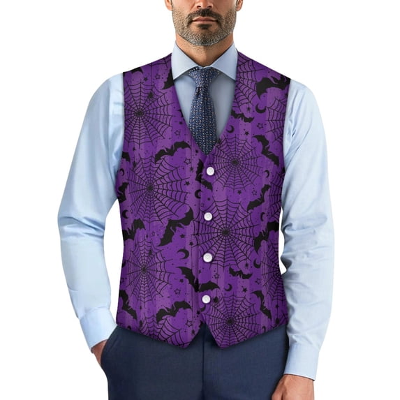 Uourmeti Spider web Bat, Lightweight 4 Button Vest Jacket Slim Fit V-neck Waistcoat for Formal Casual