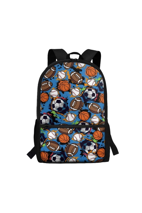 Sports Balls Pattern with Paint Splatter Accents Practical Backpack, 17 Inch Stylish Daypack Adjustable Pressure Relief Shoulder Straps Student Bookbag for Students