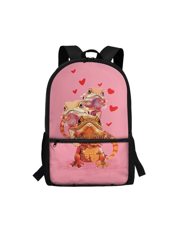 Stacked Lizards Hearts Fashion Backpack for Travel Hiking, Smooth Zipper Travel Backpack Adjustable Padded Straps Polyester School Backpack