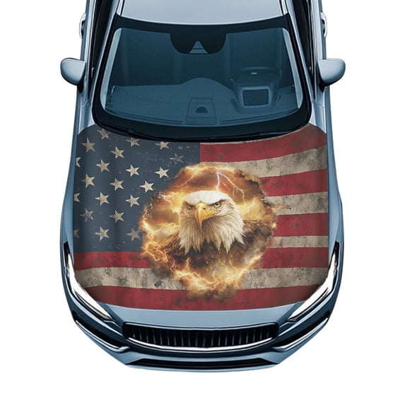 Uourmeti Stretch Auto Hood Cover Elastic Stretch Fabric Car Hood Cover, US Flag Car Hood Cover Protector Anti-Aging for Sedans Trucks SUV