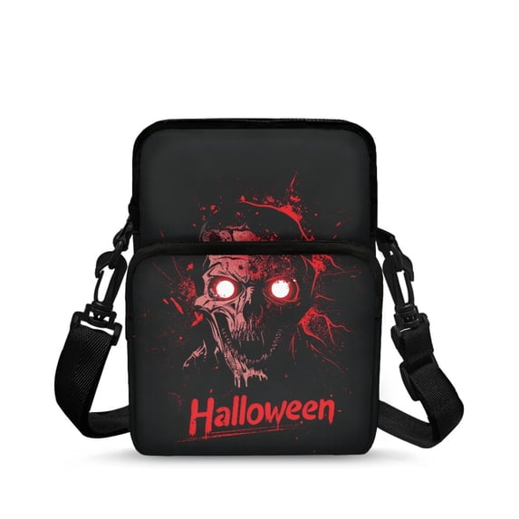 Uourmeti Stretch Polyester Crossbody Bag Lightweight Portable Crossbody Purse for Daily Use, Red Glow Skull Print Shoulder Bag