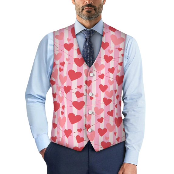 Uourmeti Striped Heart Formal Suit Vest for Party Business, Slim Fit Dress Waistcoat Vests Adjustable Back Strap Woven Fabric Men's Casual Suit Vest