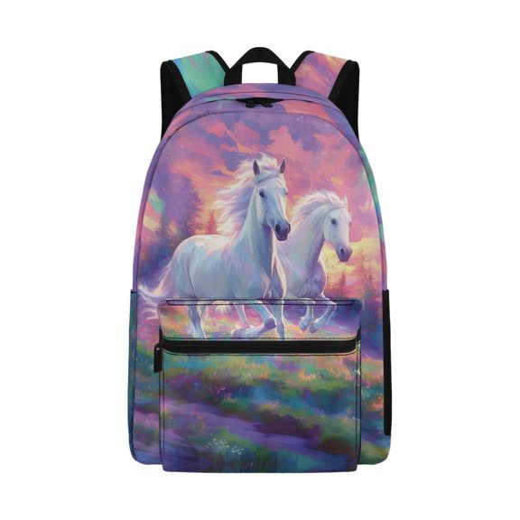 Uourmeti Stylish Casual Backpack with Watercolor White Horses - Great for Daily Commute, School and Outdoor Travel