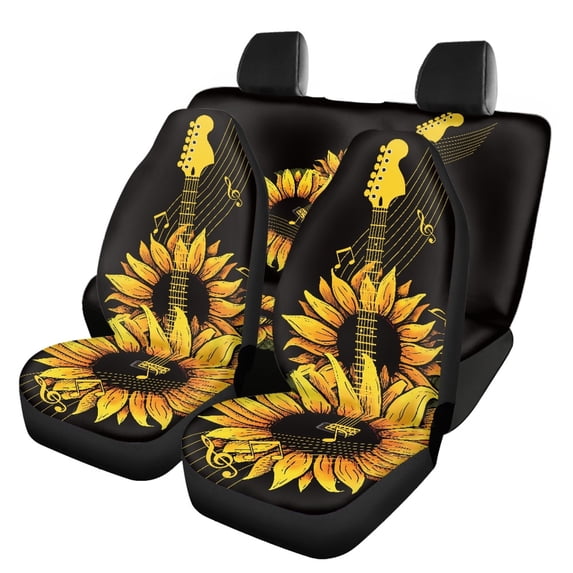 Uourmeti Sunflower Guitar Car Seat Cover Full Set 3 Pack, Car Seat Covers Polyester Lightweight Trendy Accessories for Truck SUV most Cars
