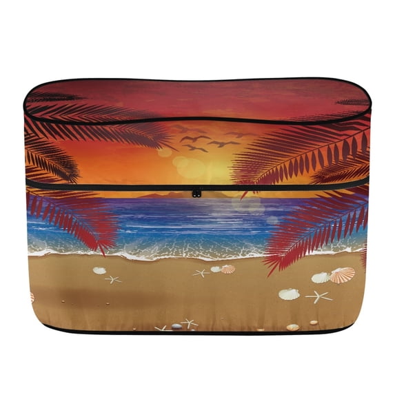 Uourmeti Sunset Beach Waterproof Dual Propane Cover for Travel Trailer for, RV Propane Tank Cover Gas Cylinder Protection RV Trailer Propane Tank Cover